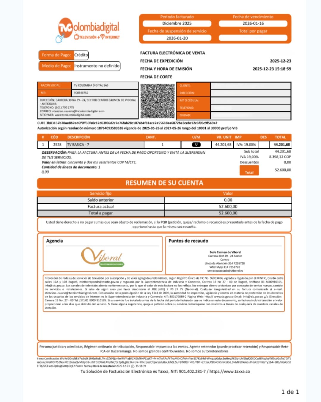 Formato de Factura Vertical